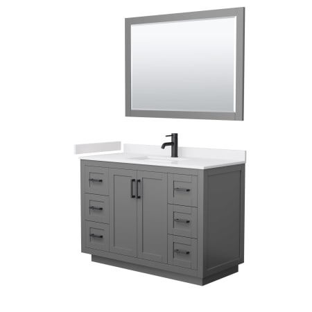 A large image of the Wyndham Collection WCF2929-48S-VCA-M46 Dark Gray / White Cultured Marble Top / Matte Black Hardware