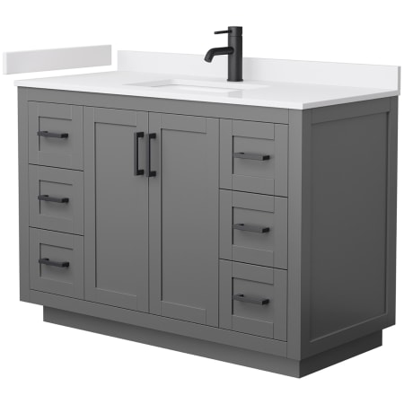 A large image of the Wyndham Collection WCF2929-48S-VCA-MXX Dark Gray / White Cultured Marble Top / Matte Black Hardware