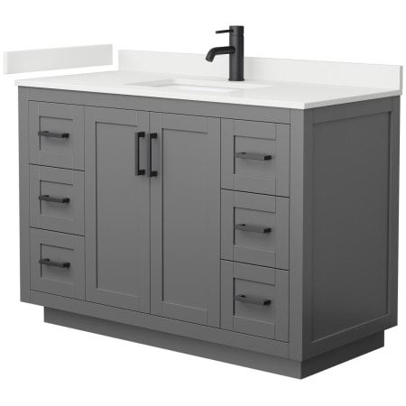 A large image of the Wyndham Collection WCF292948S-QTZ-UNSMXX Dark Gray / White Quartz Top / Matte Black Hardware