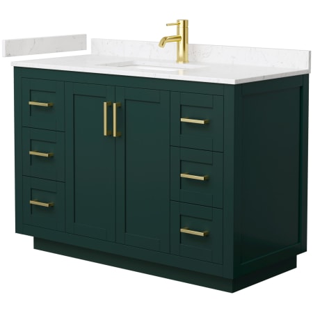 A large image of the Wyndham Collection WCF2929-48S-VCA-MXX Green / Carrara Cultured Marble Top / Brushed Gold Hardware