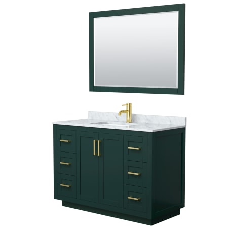 A large image of the Wyndham Collection WCF2929-48S-NAT-M46 Green / White Carrara Marble Top / Brushed Gold Hardware