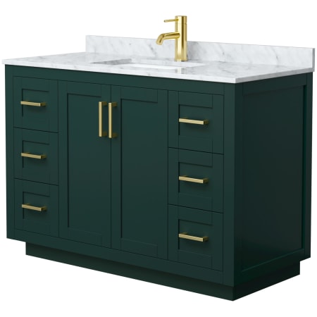 A large image of the Wyndham Collection WCF2929-48S-NAT-MXX Green / White Carrara Marble Top / Brushed Gold Hardware