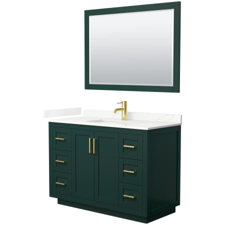 A large image of the Wyndham Collection WCF292948S-QTZ-UNSM46 Green / Giotto Quartz Top / Brushed Gold Hardware