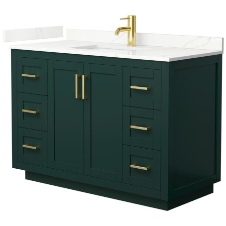 A large image of the Wyndham Collection WCF292948S-QTZ-UNSMXX Green / Giotto Quartz Top / Brushed Gold Hardware