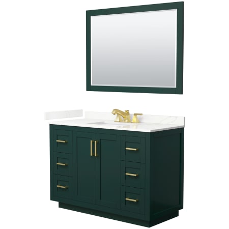 A large image of the Wyndham Collection WCF292948S-QTZ-US3M46 Green / Giotto Quartz Top / Brushed Gold Hardware