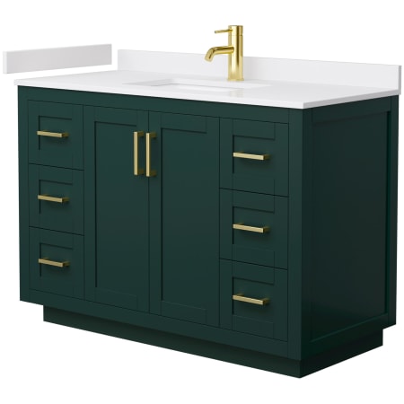 A large image of the Wyndham Collection WCF2929-48S-VCA-MXX Green / White Cultured Marble Top / Brushed Gold Hardware