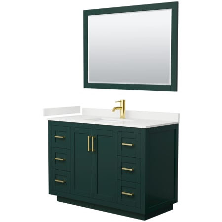 A large image of the Wyndham Collection WCF292948S-QTZ-UNSM46 Green / White Quartz Top / Brushed Gold Hardware