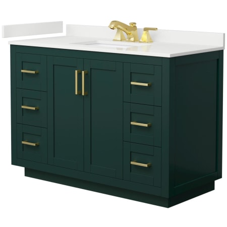 A large image of the Wyndham Collection WCF292948S-QTZ-US3MXX Green / White Quartz Top / Brushed Gold Hardware