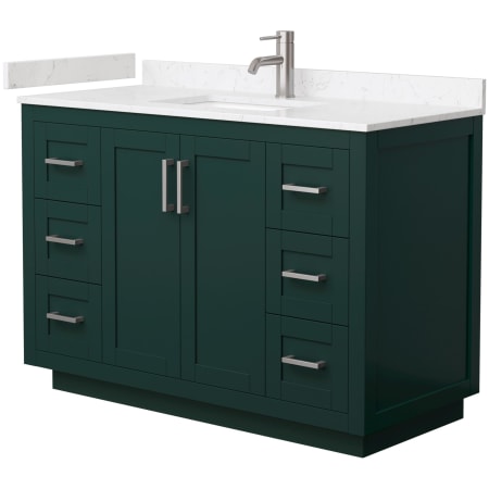 A large image of the Wyndham Collection WCF2929-48S-VCA-MXX Green / Carrara Cultured Marble Top / Brushed Nickel Hardware