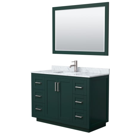 A large image of the Wyndham Collection WCF2929-48S-NAT-M46 Green / White Carrara Marble Top / Brushed Nickel Hardware