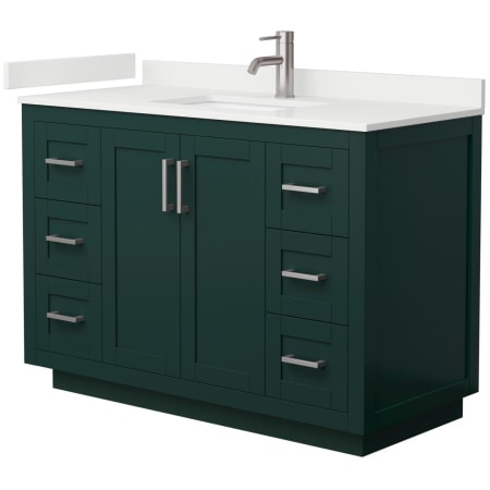 A large image of the Wyndham Collection WCF292948S-QTZ-UNSMXX Green / White Quartz Top / Brushed Nickel Hardware