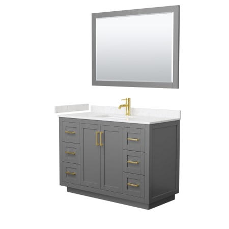 A large image of the Wyndham Collection WCF2929-48S-VCA-M46 Dark Gray / Carrara Cultured Marble Top / Brushed Gold Hardware