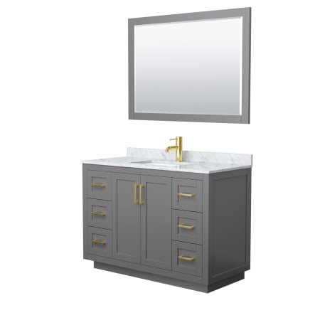 A large image of the Wyndham Collection WCF2929-48S-NAT-M46 Dark Gray / White Carrara Marble Top / Brushed Gold Hardware