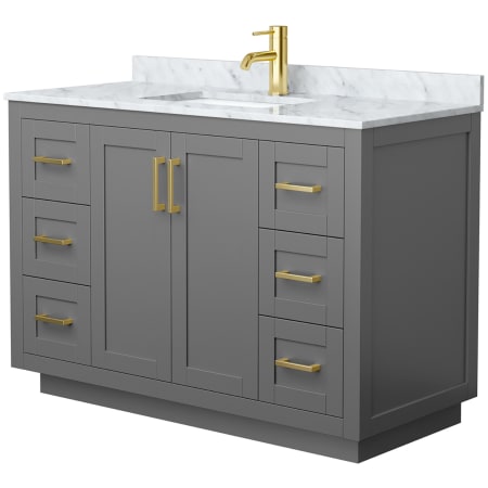 A large image of the Wyndham Collection WCF2929-48S-NAT-MXX Dark Gray / White Carrara Marble Top / Brushed Gold Hardware