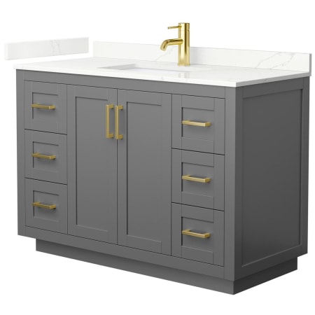 A large image of the Wyndham Collection WCF292948S-QTZ-UNSMXX Dark Gray / Giotto Quartz Top / Brushed Gold Hardware