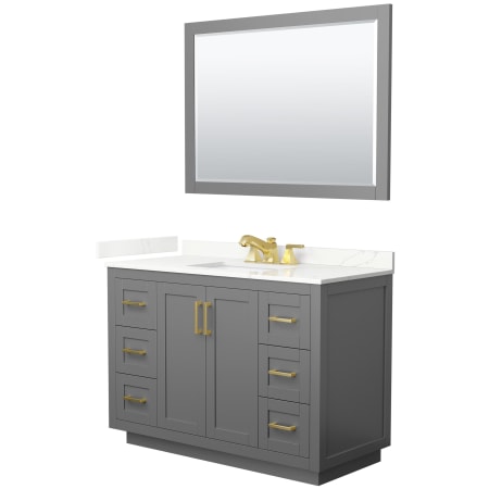 A large image of the Wyndham Collection WCF292948S-QTZ-US3M46 Dark Gray / Giotto Quartz Top / Brushed Gold Hardware