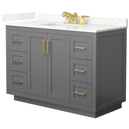 A large image of the Wyndham Collection WCF292948S-QTZ-US3MXX Dark Gray / Giotto Quartz Top / Brushed Gold Hardware