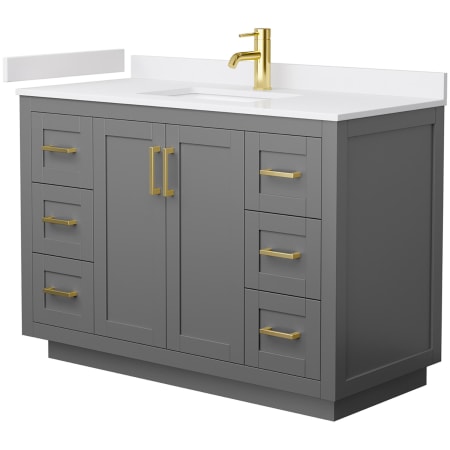 A large image of the Wyndham Collection WCF2929-48S-VCA-MXX Dark Gray / White Cultured Marble Top / Brushed Gold Hardware