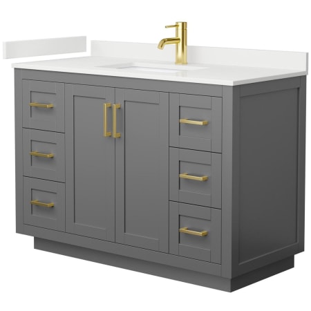 A large image of the Wyndham Collection WCF292948S-QTZ-UNSMXX Dark Gray / White Quartz Top / Brushed Gold Hardware