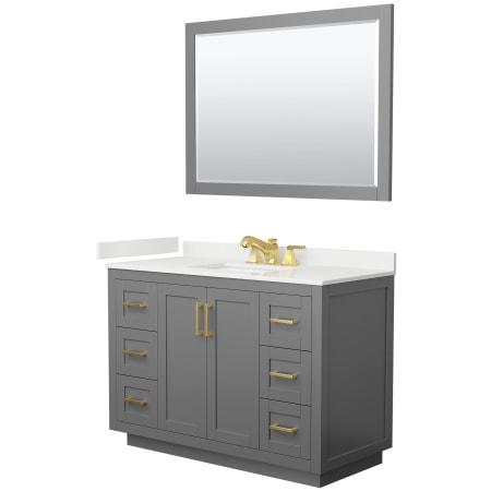 A large image of the Wyndham Collection WCF292948S-QTZ-US3M46 Dark Gray / White Quartz Top / Brushed Gold Hardware