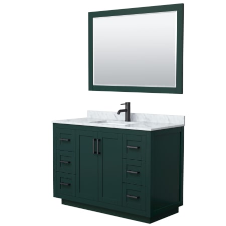 A large image of the Wyndham Collection WCF2929-48S-NAT-M46 Green / White Carrara Marble Top / Matte Black Hardware