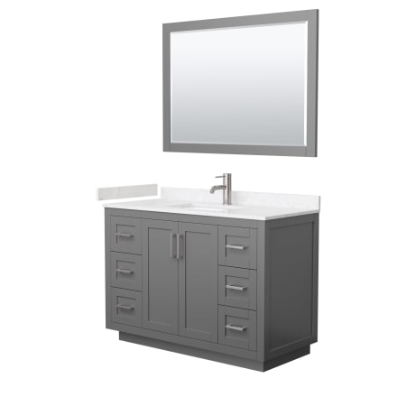 A large image of the Wyndham Collection WCF2929-48S-VCA-M46 Dark Gray / Carrara Cultured Marble Top / Brushed Nickel Hardware