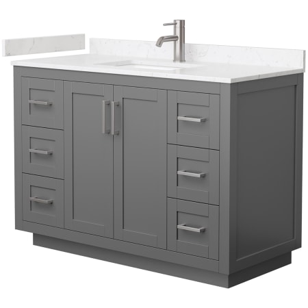 A large image of the Wyndham Collection WCF2929-48S-VCA-MXX Dark Gray / Carrara Cultured Marble Top / Brushed Nickel Hardware