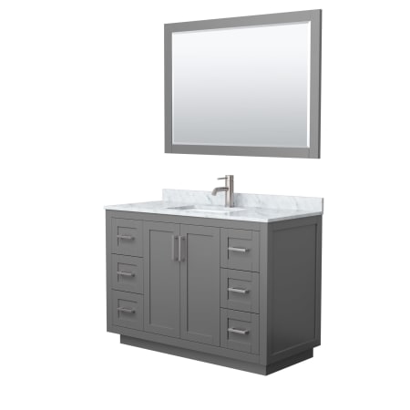 A large image of the Wyndham Collection WCF2929-48S-NAT-M46 Dark Gray / White Carrara Marble Top / Brushed Nickel Hardware