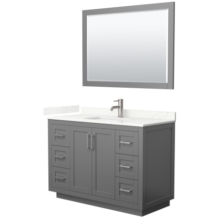 A large image of the Wyndham Collection WCF292948S-QTZ-UNSM46 Dark Gray / Giotto Quartz Top / Brushed Nickel Hardware