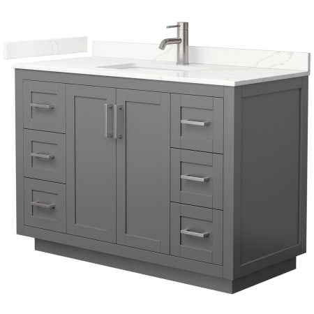 A large image of the Wyndham Collection WCF292948S-QTZ-UNSMXX Dark Gray / Giotto Quartz Top / Brushed Nickel Hardware