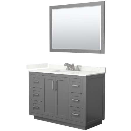A large image of the Wyndham Collection WCF292948S-QTZ-US3M46 Dark Gray / Giotto Quartz Top / Brushed Nickel Hardware