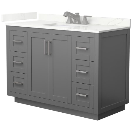 A large image of the Wyndham Collection WCF292948S-QTZ-US3MXX Dark Gray / Giotto Quartz Top / Brushed Nickel Hardware