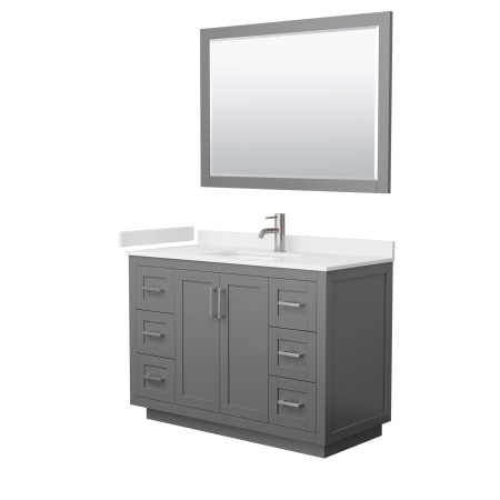 A large image of the Wyndham Collection WCF2929-48S-VCA-M46 Dark Gray / White Cultured Marble Top / Brushed Nickel Hardware