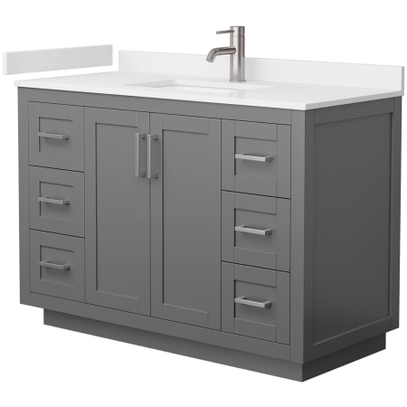 A large image of the Wyndham Collection WCF2929-48S-VCA-MXX Dark Gray / White Cultured Marble Top / Brushed Nickel Hardware