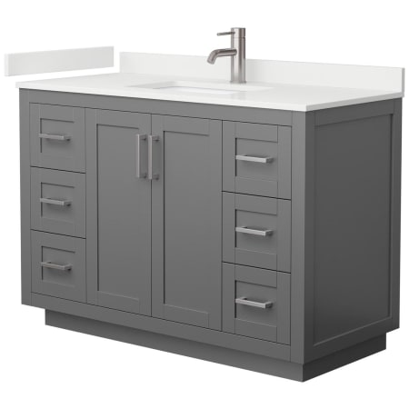 A large image of the Wyndham Collection WCF292948S-QTZ-UNSMXX Dark Gray / White Quartz Top / Brushed Nickel Hardware