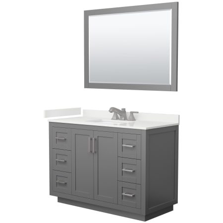 A large image of the Wyndham Collection WCF292948S-QTZ-US3M46 Dark Gray / White Quartz Top / Brushed Nickel Hardware