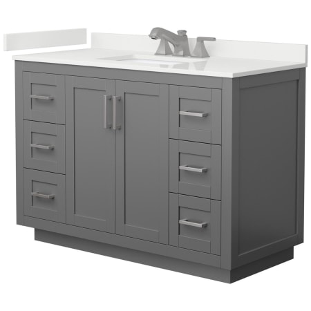 A large image of the Wyndham Collection WCF292948S-QTZ-US3MXX Dark Gray / White Quartz Top / Brushed Nickel Hardware