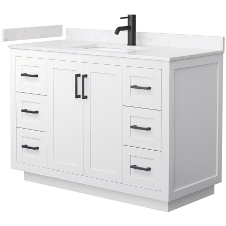 A large image of the Wyndham Collection WCF2929-48S-VCA-MXX White / Carrara Cultured Marble Top / Matte Black Hardware