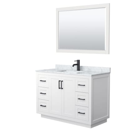 A large image of the Wyndham Collection WCF2929-48S-NAT-M46 White / White Carrara Marble Top / Matte Black Hardware