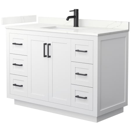 A large image of the Wyndham Collection WCF292948S-QTZ-UNSMXX White / Giotto Quartz Top / Matte Black Hardware