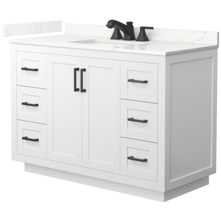 A large image of the Wyndham Collection WCF292948S-QTZ-US3MXX White / Giotto Quartz Top / Matte Black Hardware