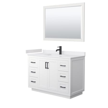 A large image of the Wyndham Collection WCF2929-48S-VCA-M46 White / White Cultured Marble Top / Matte Black Hardware