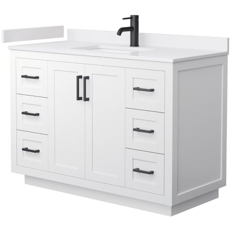 A large image of the Wyndham Collection WCF2929-48S-VCA-MXX White / White Cultured Marble Top / Matte Black Hardware