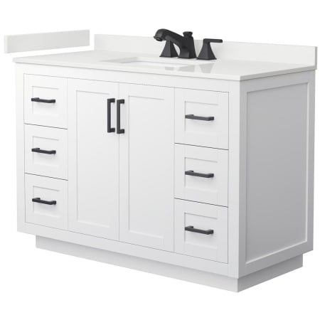 A large image of the Wyndham Collection WCF292948S-QTZ-US3MXX White / White Quartz Top / Matte Black Hardware