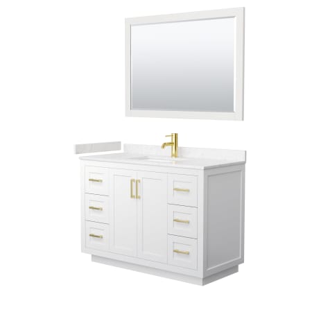 A large image of the Wyndham Collection WCF2929-48S-VCA-M46 White / Carrara Cultured Marble Top / Brushed Gold Hardware