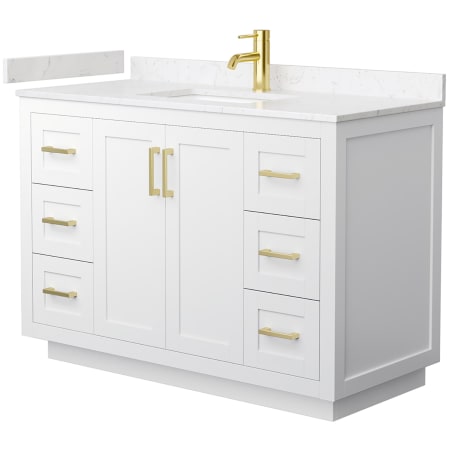 A large image of the Wyndham Collection WCF2929-48S-VCA-MXX White / Carrara Cultured Marble Top / Brushed Gold Hardware