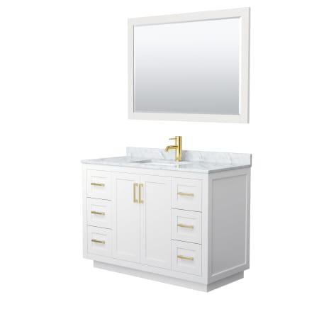 A large image of the Wyndham Collection WCF2929-48S-NAT-M46 White / White Carrara Marble Top / Brushed Gold Hardware