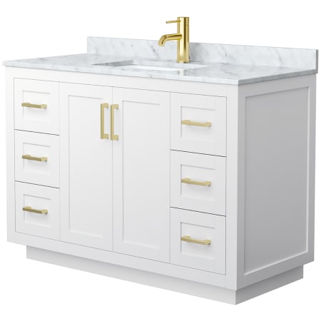 A large image of the Wyndham Collection WCF2929-48S-NAT-MXX White / White Carrara Marble Top / Brushed Gold Hardware