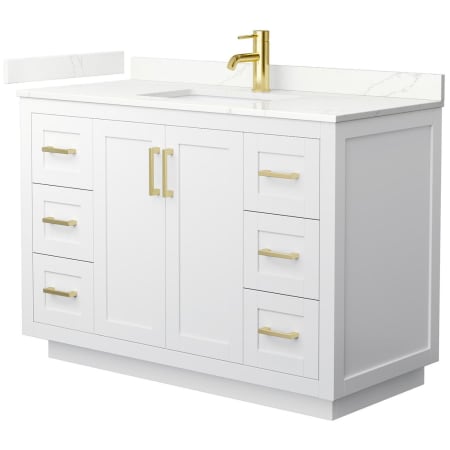 A large image of the Wyndham Collection WCF292948S-QTZ-UNSMXX White / Giotto Quartz Top / Brushed Gold Hardware