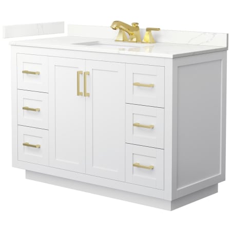 A large image of the Wyndham Collection WCF292948S-QTZ-US3MXX White / Giotto Quartz Top / Brushed Gold Hardware